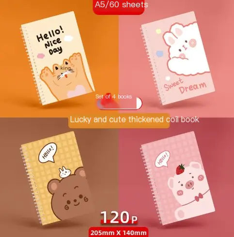 Charming Cartoon A5 Diary Set - 1/4PCS (60 Sheets)