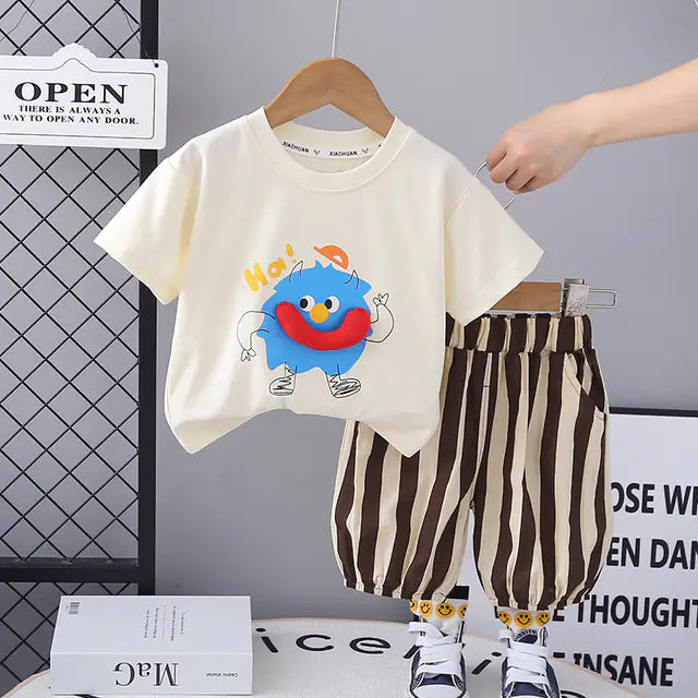 Baby Cotton T-Shirt Set with Striped Shorts