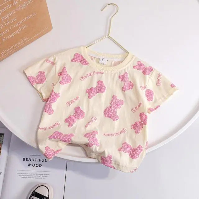 Baby Girls Cotton Cartoon Bear Summer T-Shirt (1-6Y)