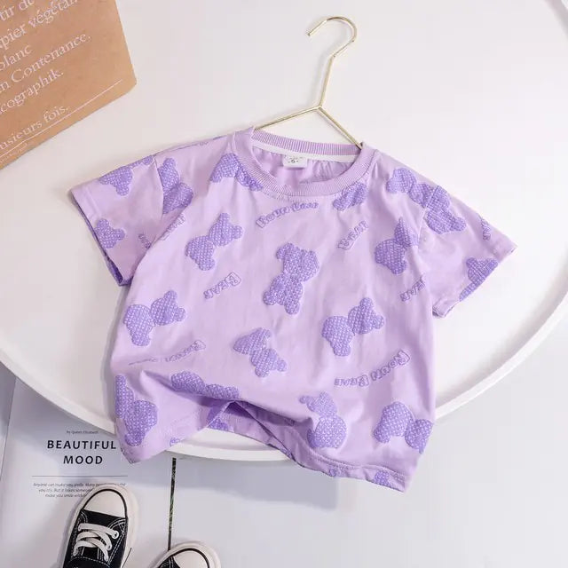Baby Girls Cotton Cartoon Bear Summer T-Shirt (1-6Y)