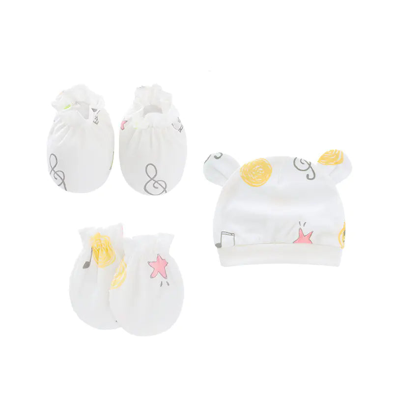 Newborn Baby Hat and Anti-Scratch Mittens Set